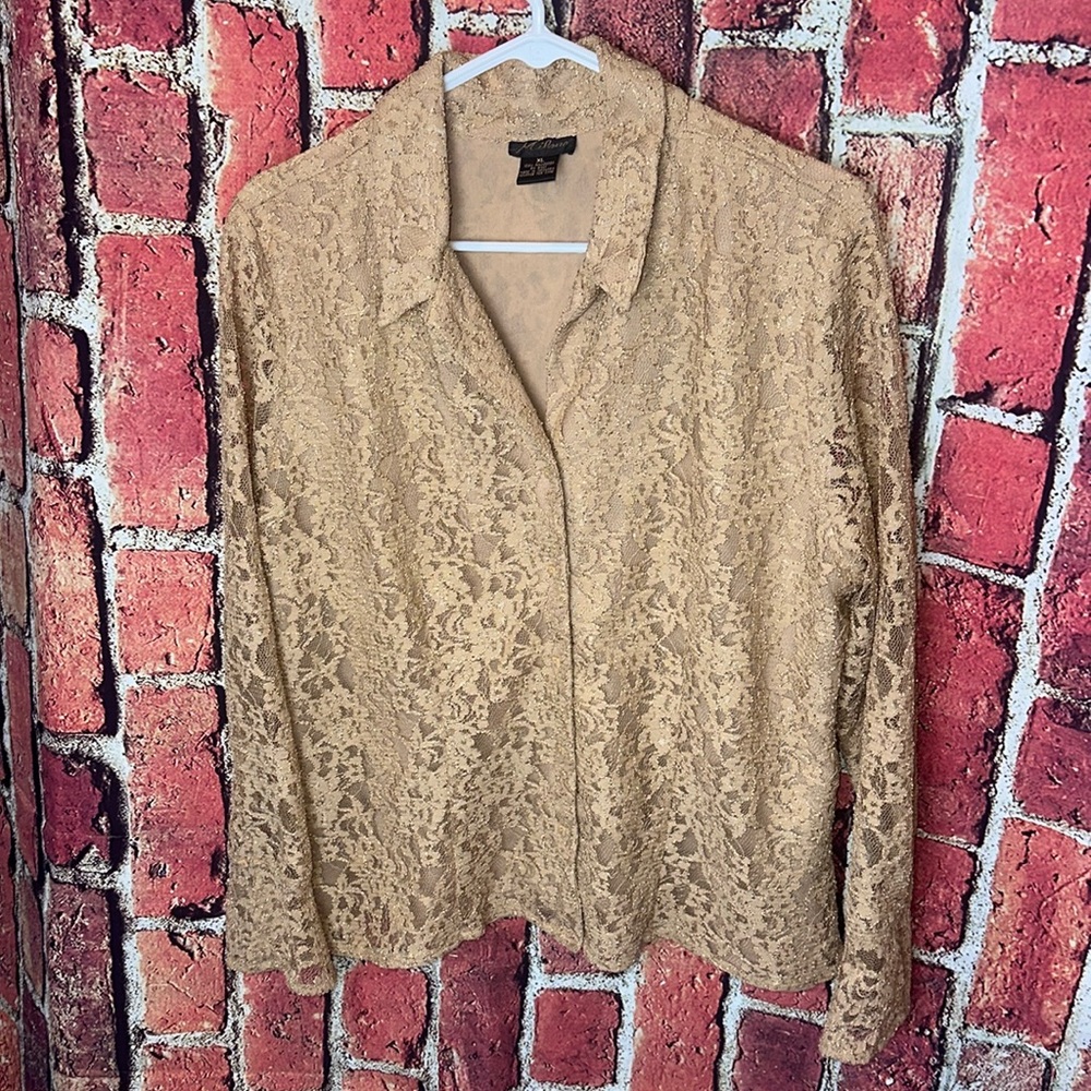 Vintage Milano lace long sleeve button down embroidered shirt blouse size XL